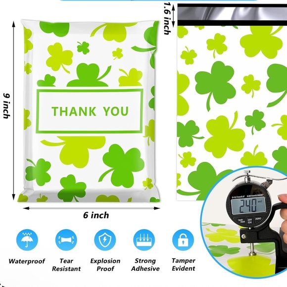 Clover Leaf St Patrick's Day Polymailer - 6x9 - Pack of 25 - Picture 2 of 6